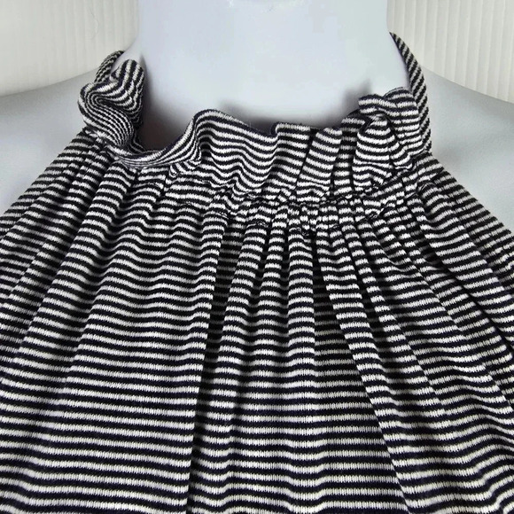 Pleione M Black White Striped Ruffle High Neck Tie Keyhole Back Tank Top. Size M - Picture 3 of 8